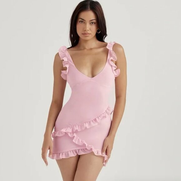 House of CB | Pink Quartz Ruffle Mini Dress | Size L - Picture 5 of 11